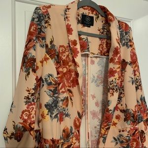 Floral Long Blazer with Pockets, Pink, Business